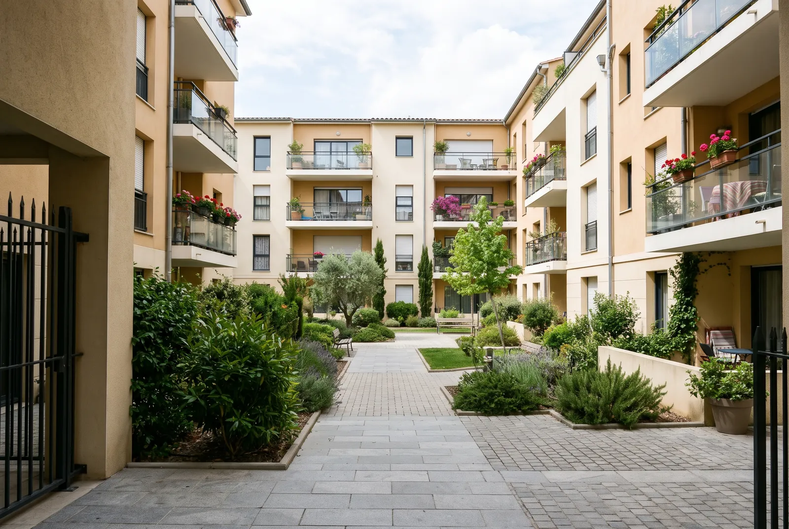 Cour intérieure d'un immeuble à Castelnau-le-Lez